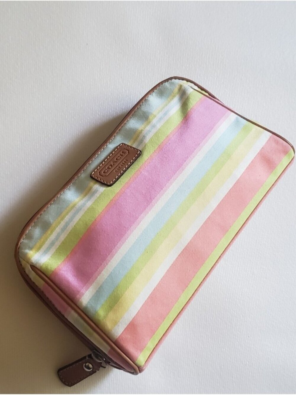 COACH Hampton Watercolor Stripe Cosmetic Case Make Up Bag Pouch